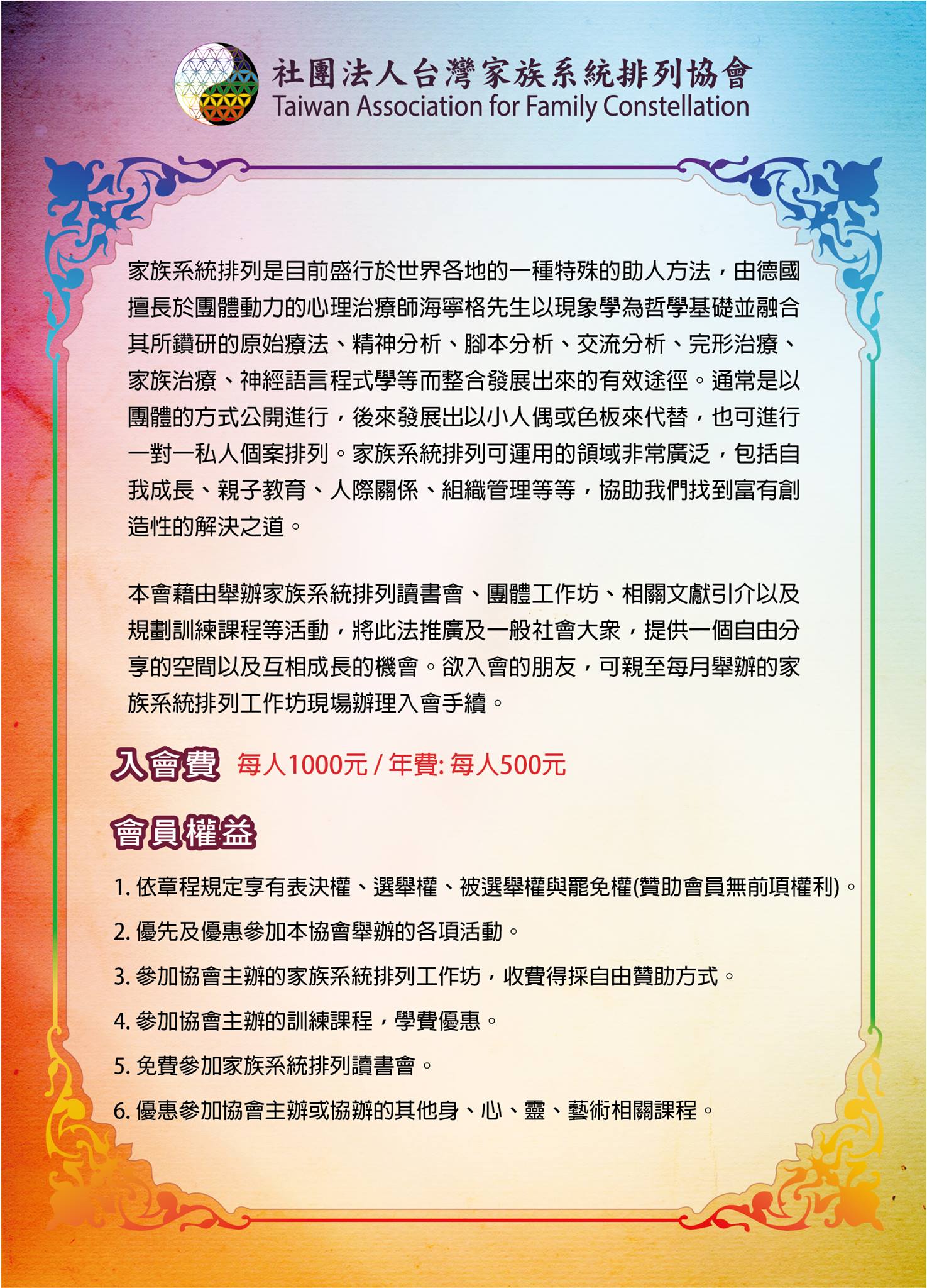 台中中心讀書會暨團體工作坊 社團法人台灣家族系統排列協會